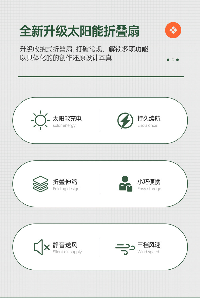 户外太阳能折叠收纳小风扇三档风力露营便携家用充电迷你风扇